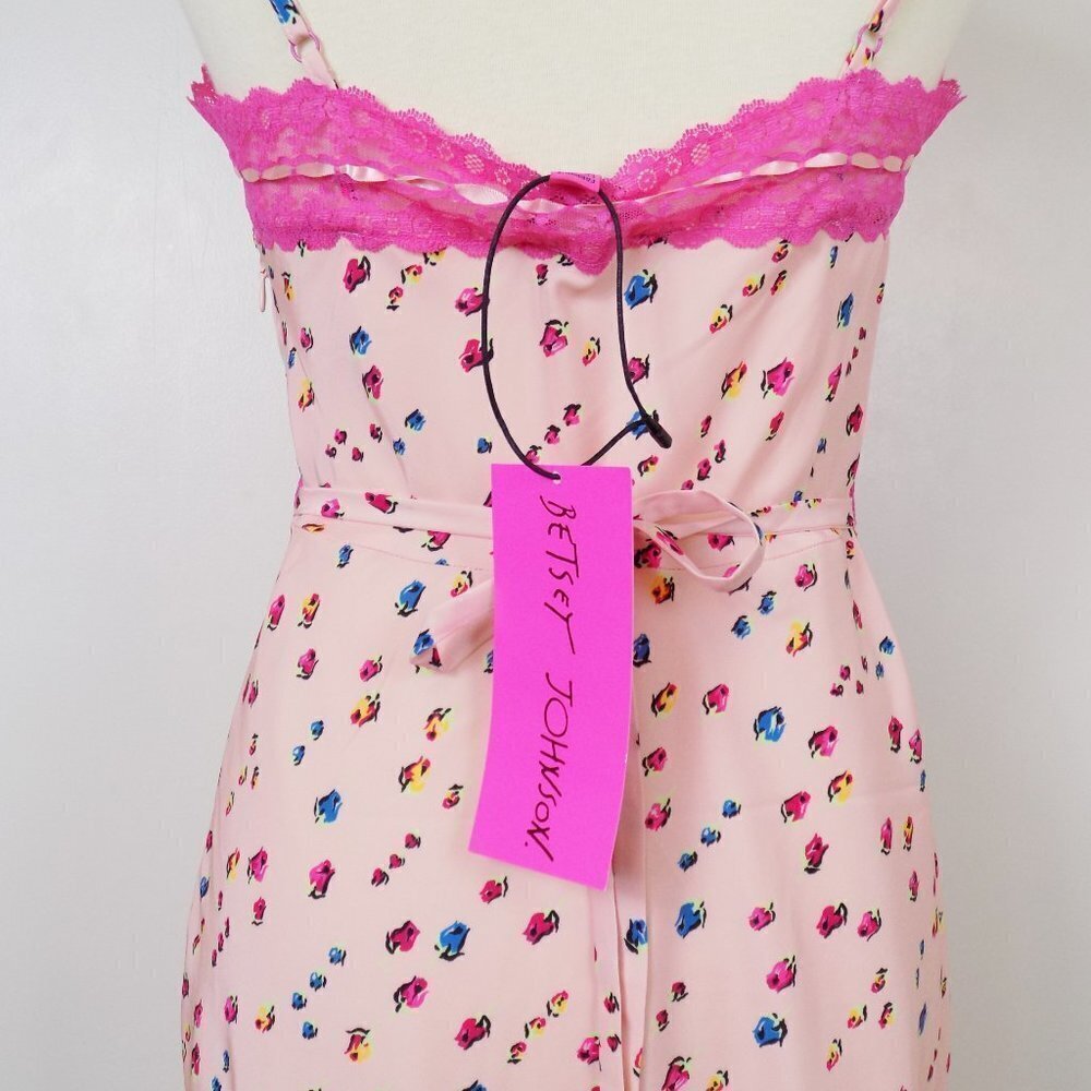 new with tags betsey johnson pink coral floral print lace slip dress sexy summer - Picture 4 of 8